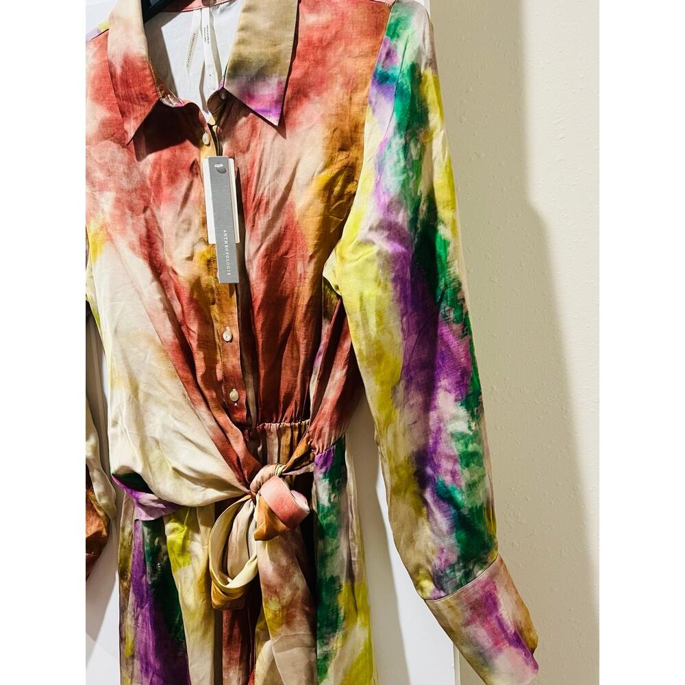 NWT❤️Anthro By Anthropologie Long-Sleeve Tie-Front Midi Shirt Dress szS - Picture 7 of 12
